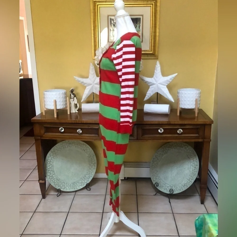 Wonder Shop @ Target Red Green & White Striped Christmas Holiday Elf Jumpsuit Md - Picture 4 of 10